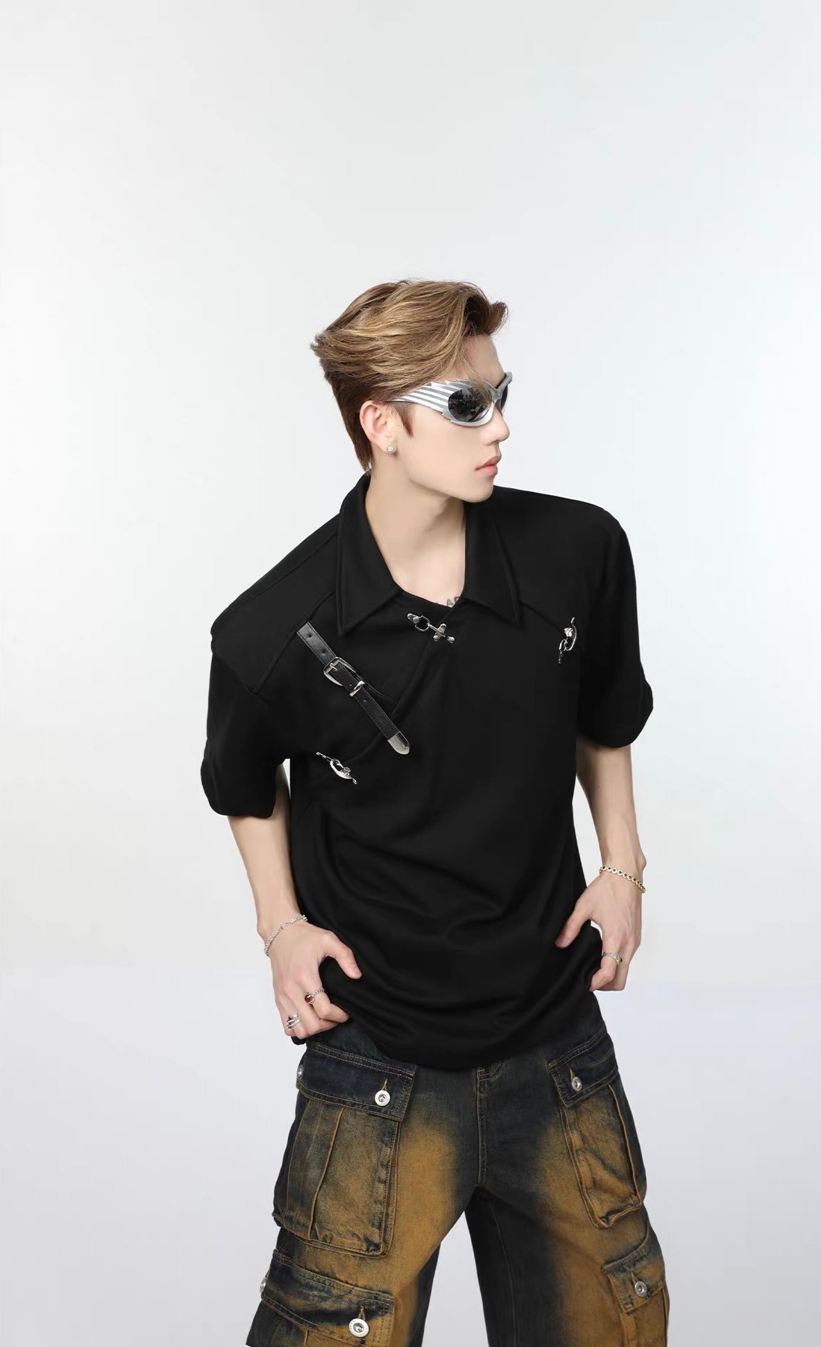 Mini metal belt structural sensory shoulder pole shirt