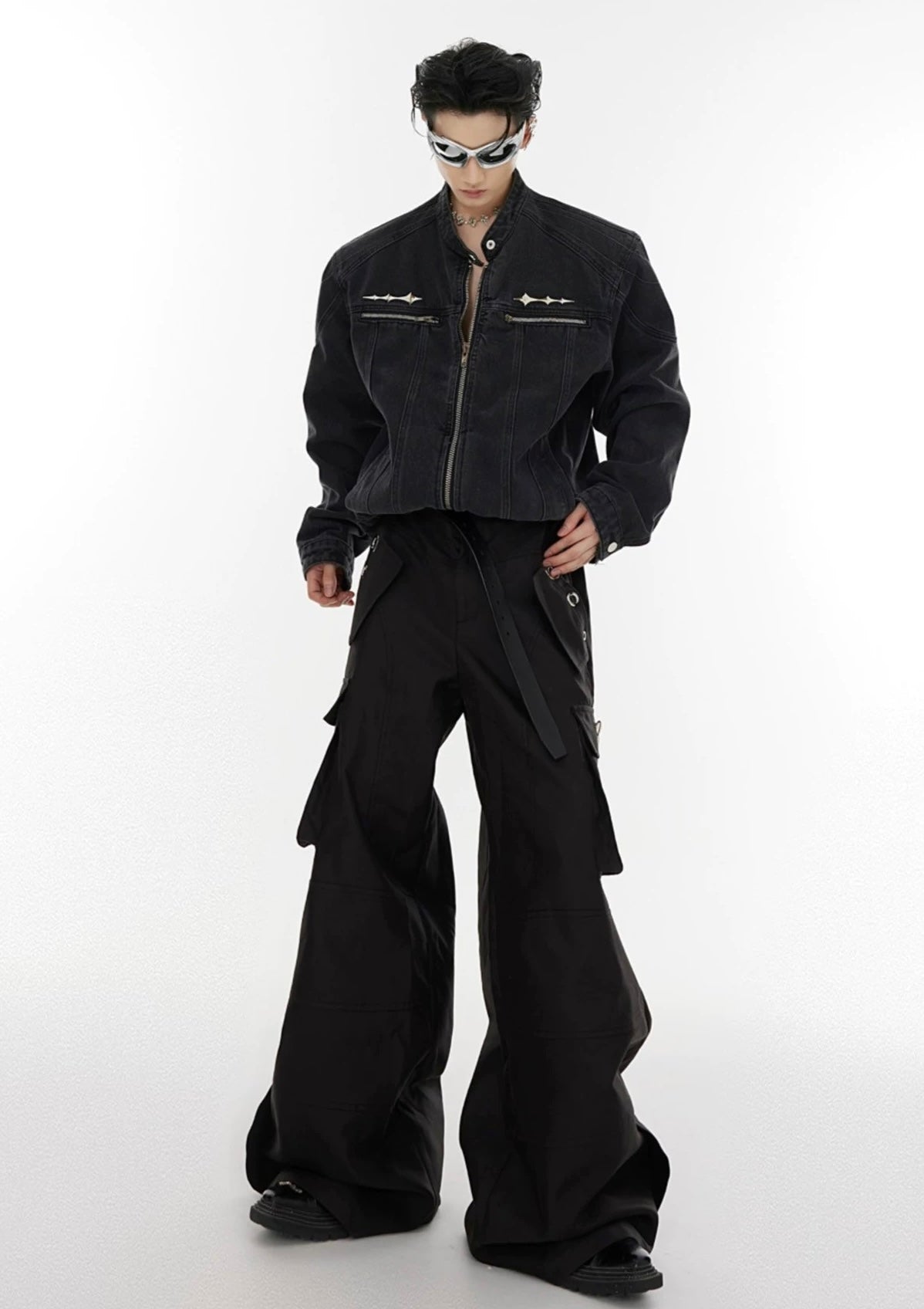 Vintage metallic logo short denim jacket