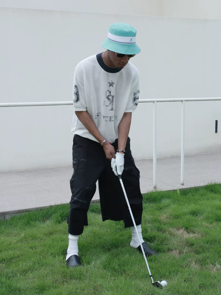 ST star round neck mesh knit t-shirt