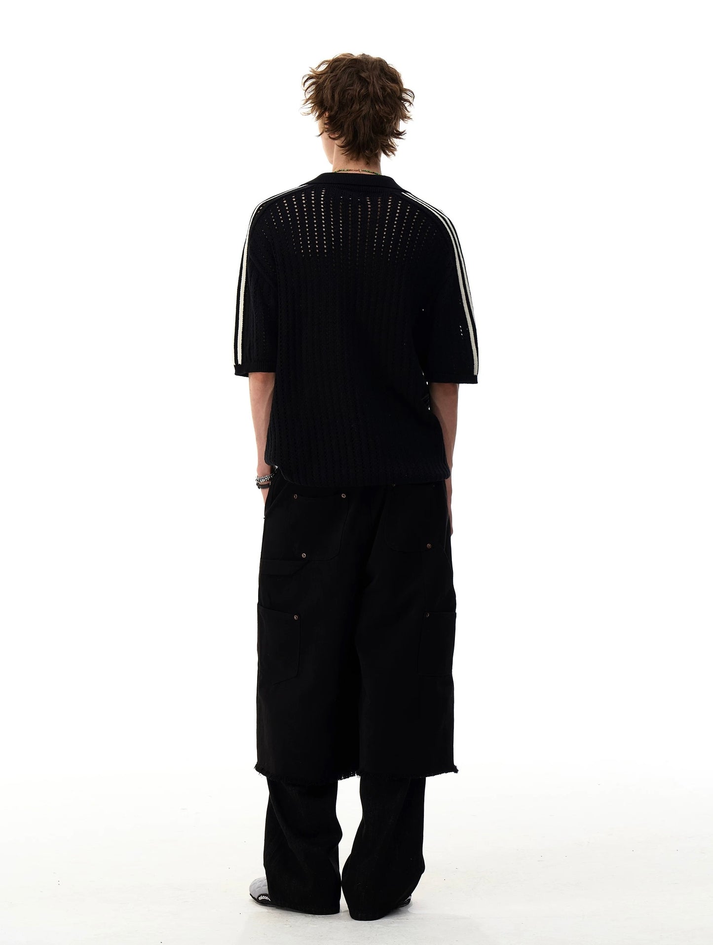 Mesh knitted sports uniform style polo shirt