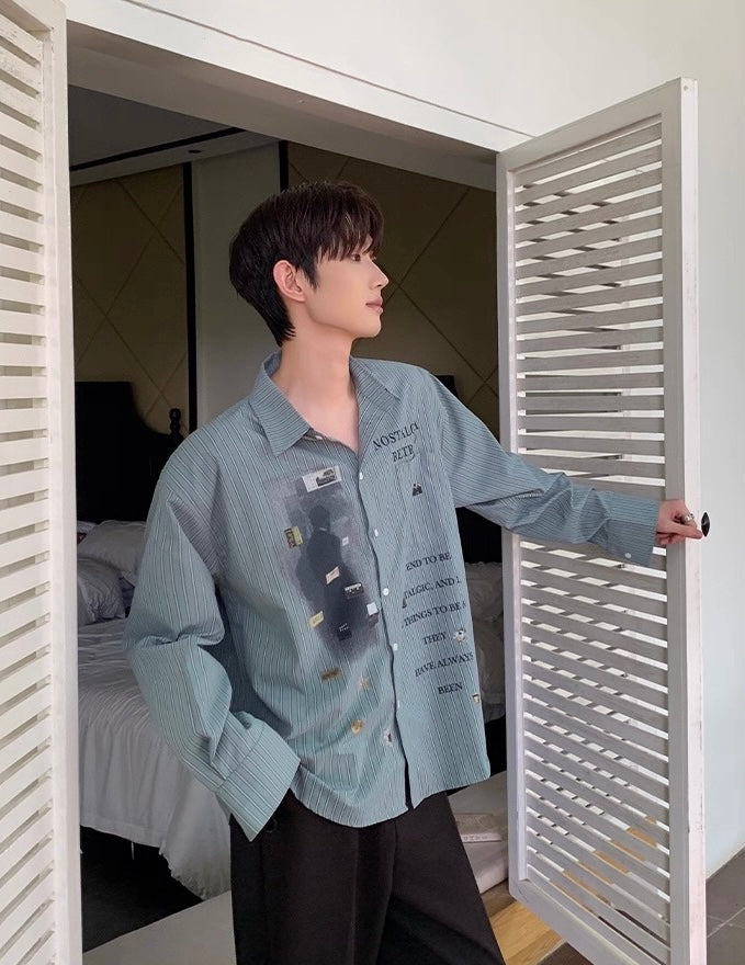 Korean vintage letter print loose luxe shirt