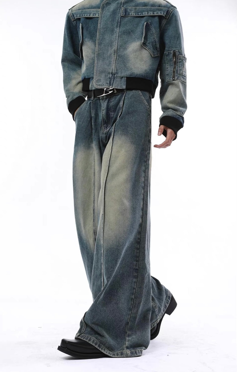 Stitched denim setup pants