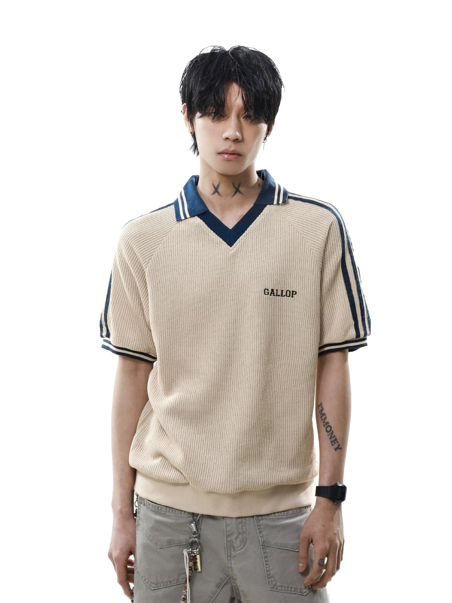 Relaxed college style collar polo shirt