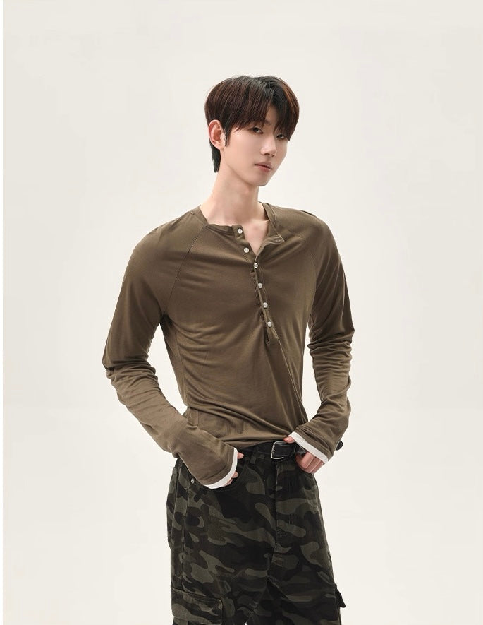 Korean style lazy multi breasted v-neck long sleeve shirt