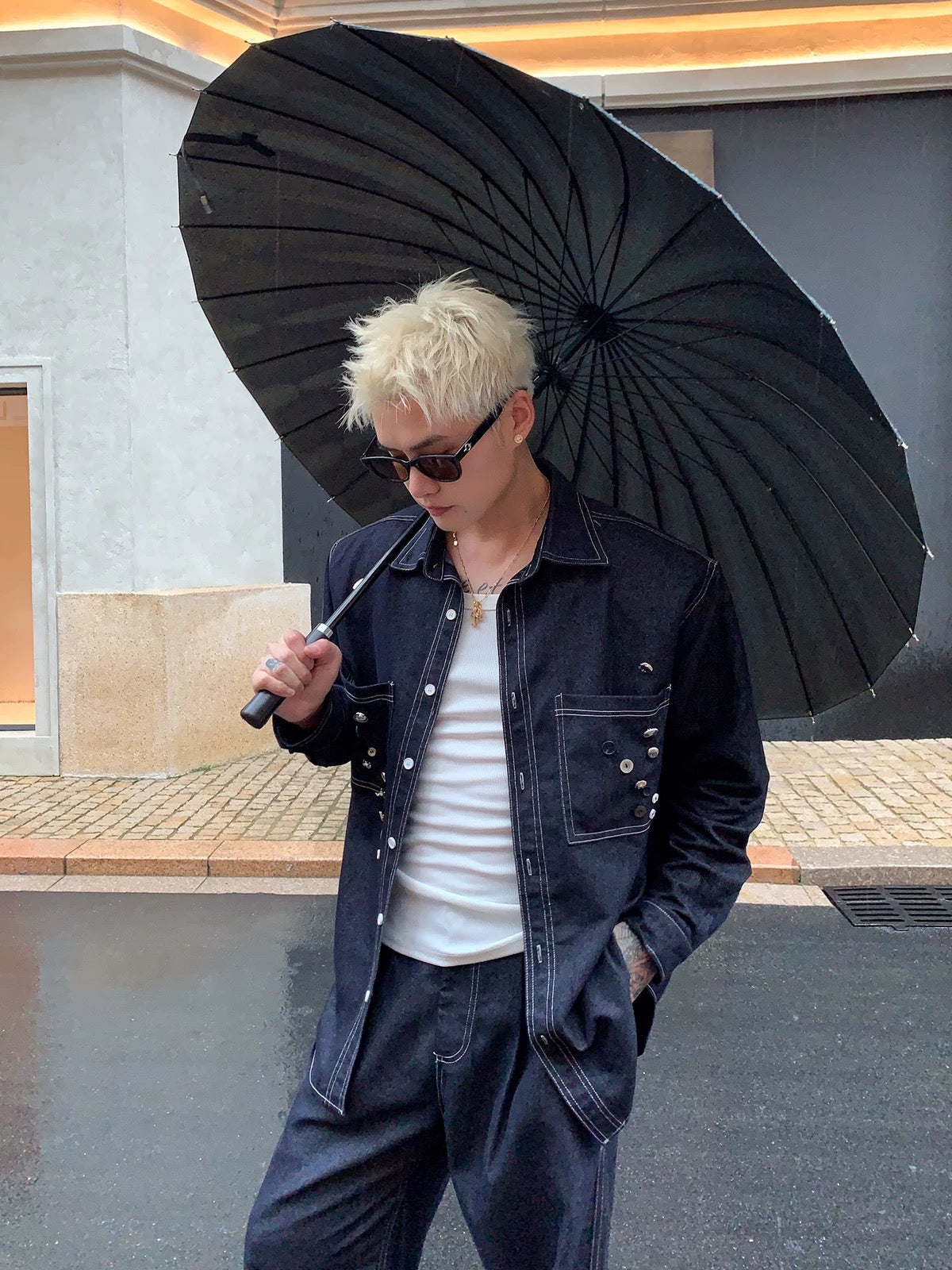Korean street deconstructed button denim jacket
