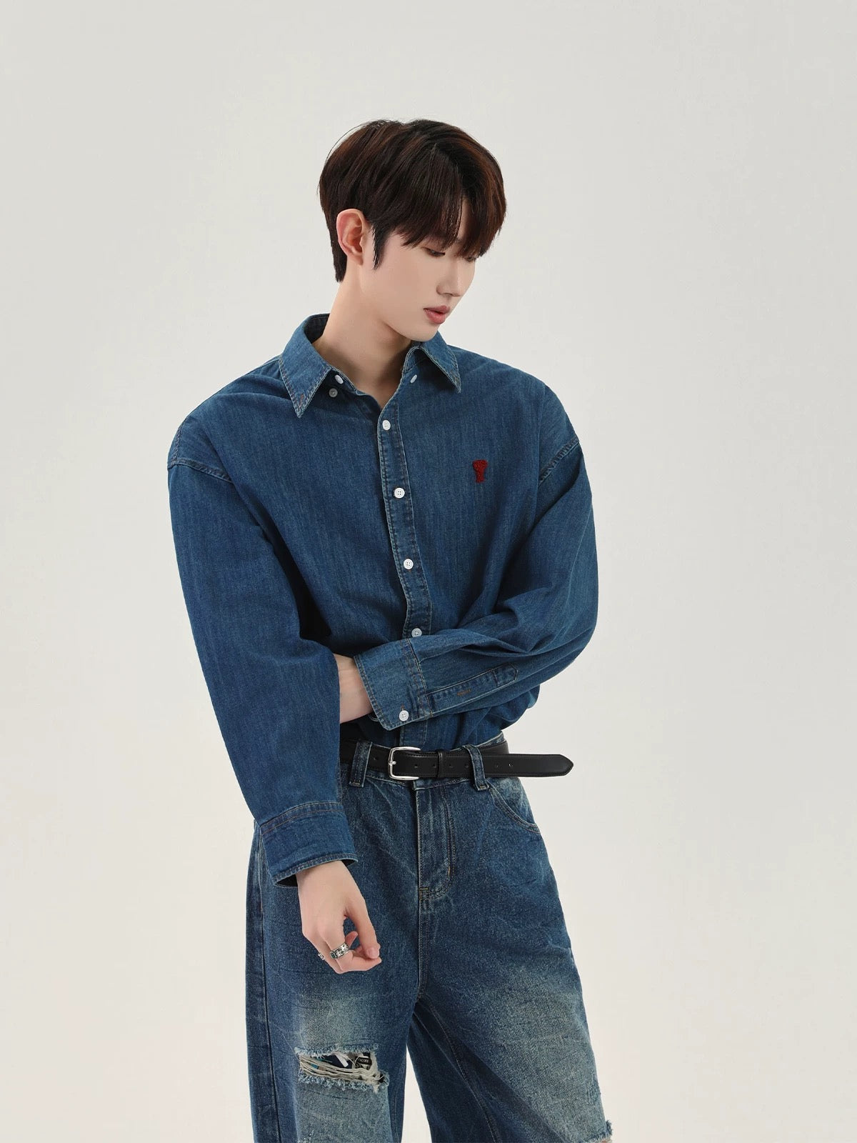 Grace washable plush long sleeve denim shirt