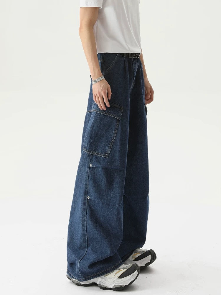 Multi pockets sensational wide leg denim pants