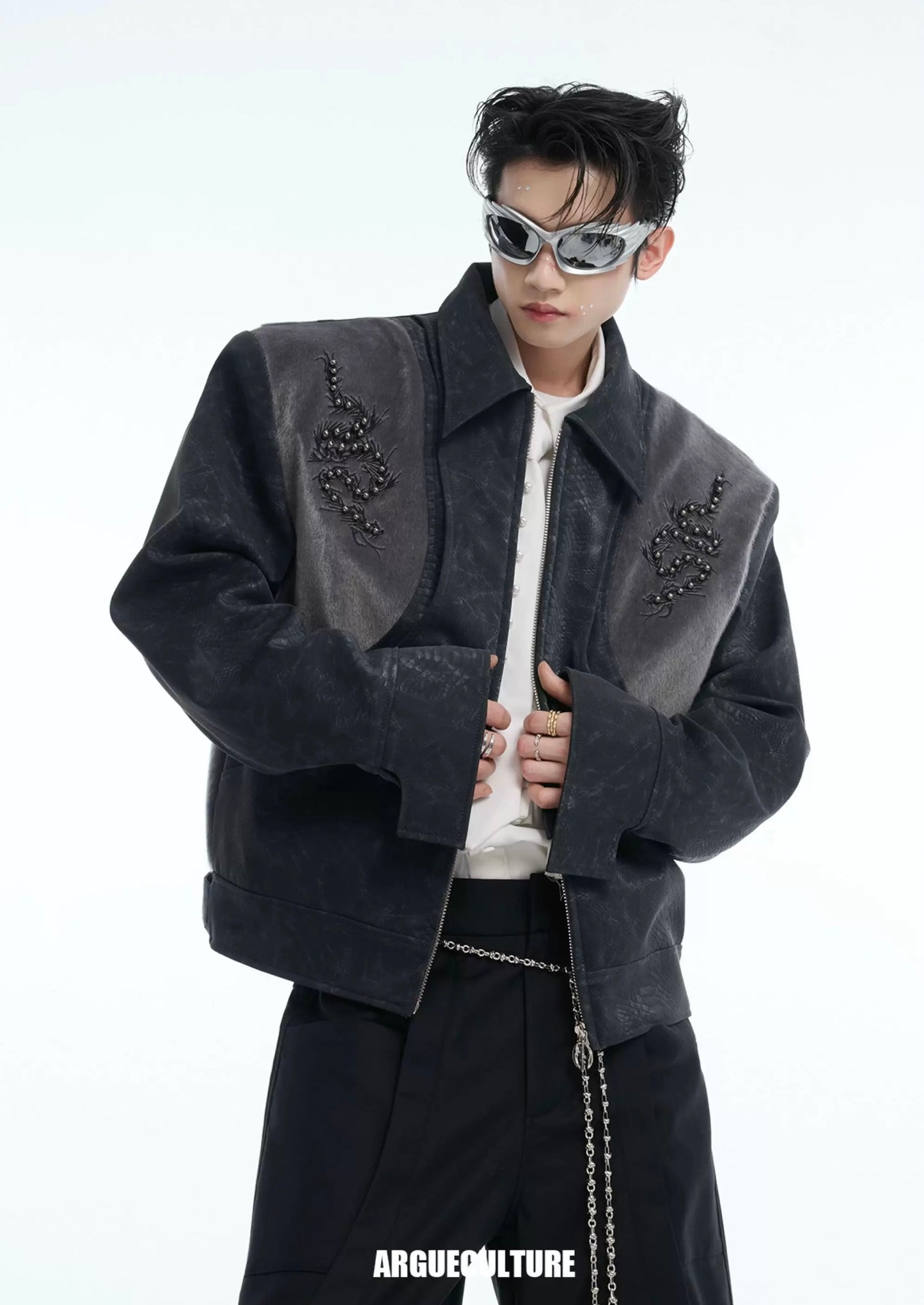 Snake eyes spine pu leather jacket