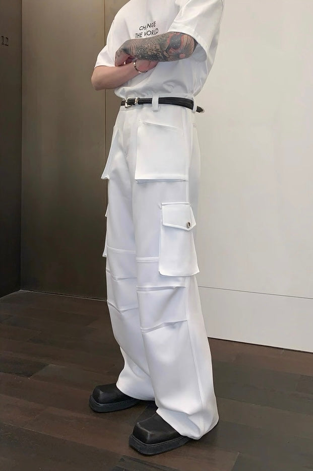 Badass korean street loose pockets adorned pants