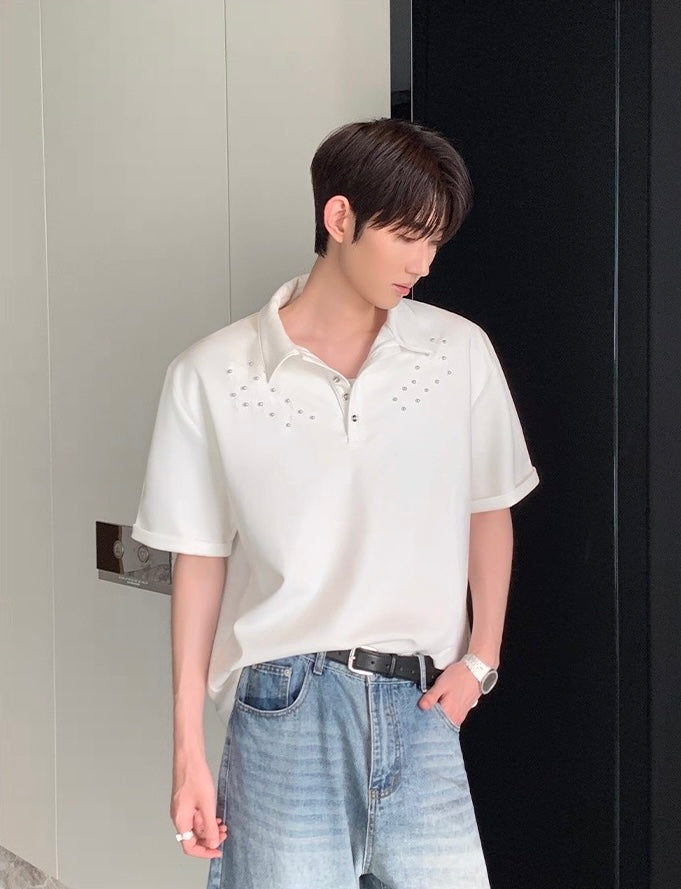 Studded elegance with subtle embroidery polo shirt