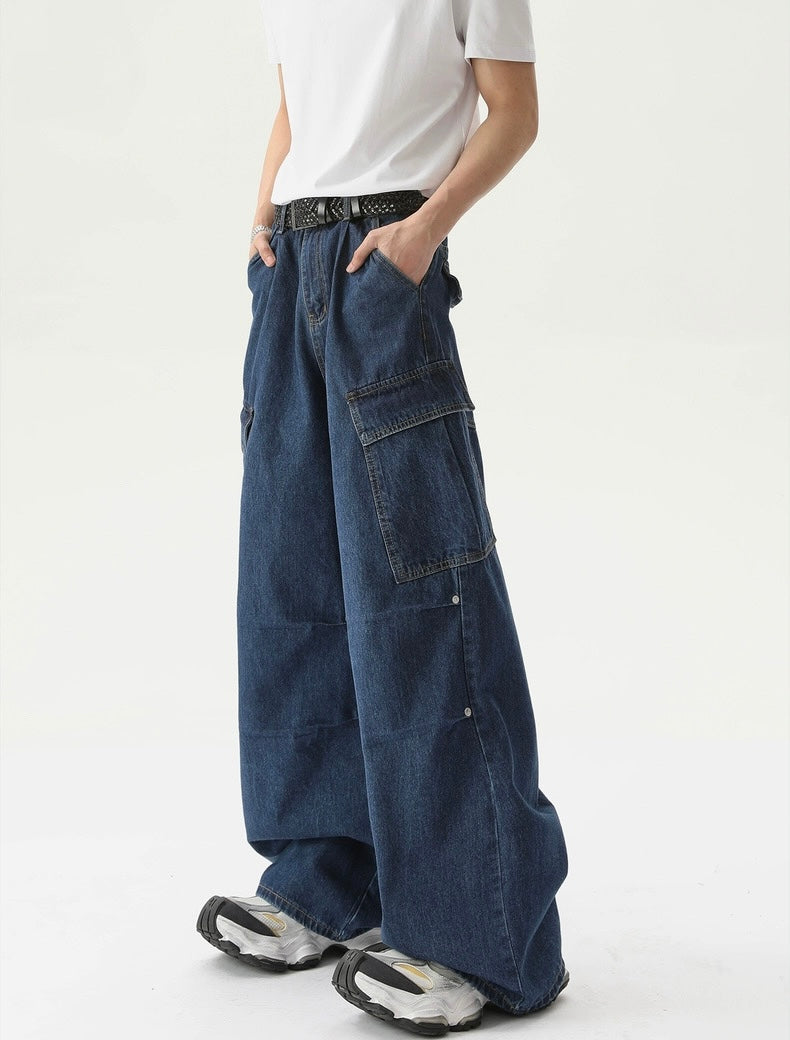 Multi pockets sensational wide leg denim pants