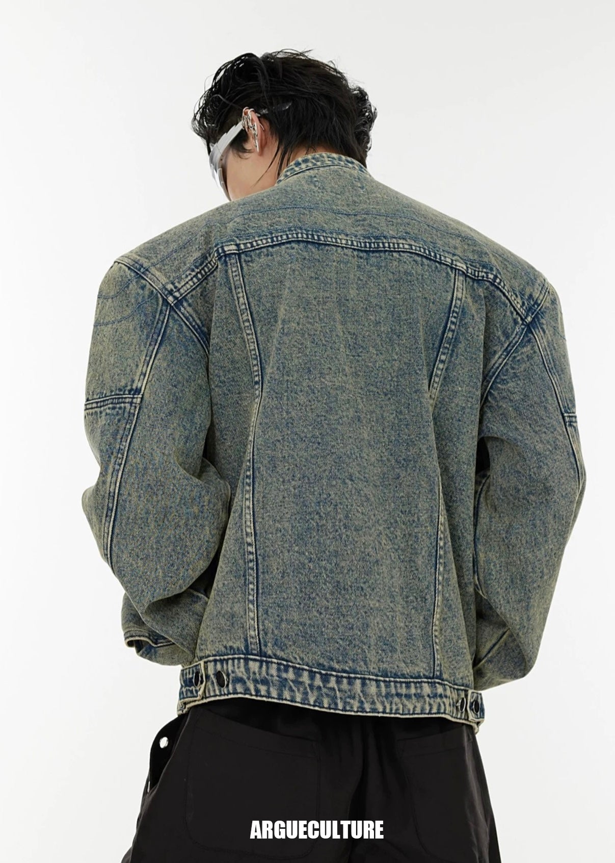 Vintage metallic logo short denim jacket