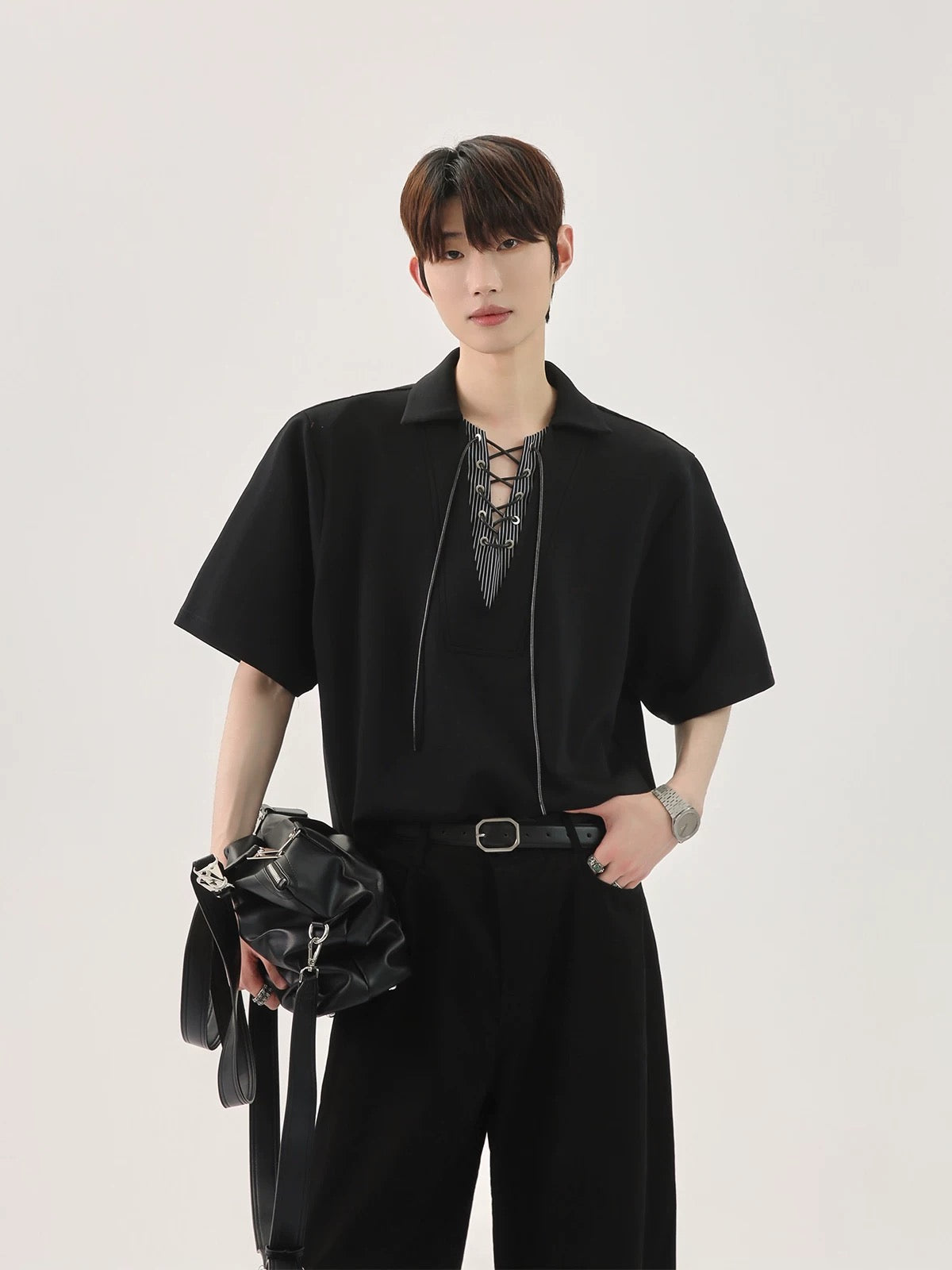 Niche strap fake two piece polo t-shirt