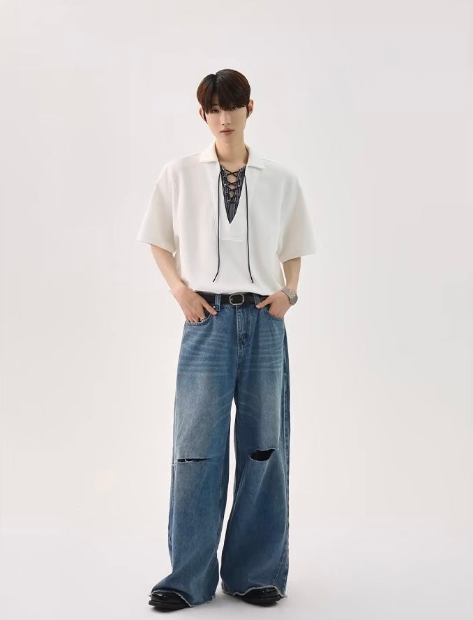 Niche strap fake two piece polo t-shirt