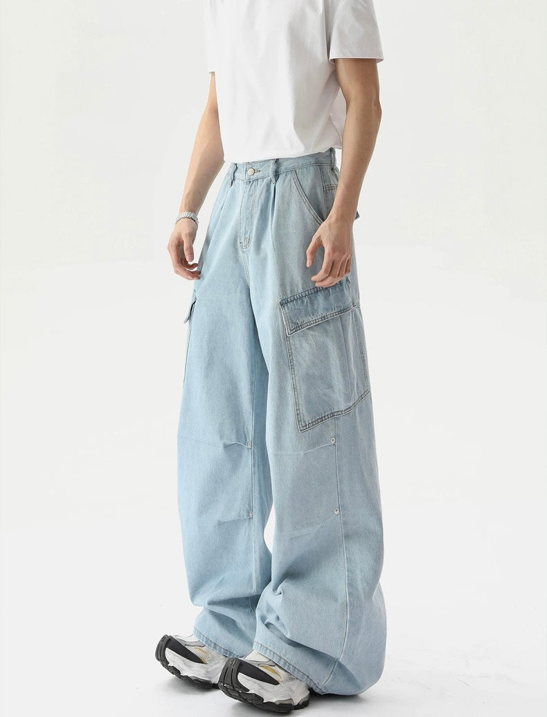 Multi pockets sensational wide leg denim pants