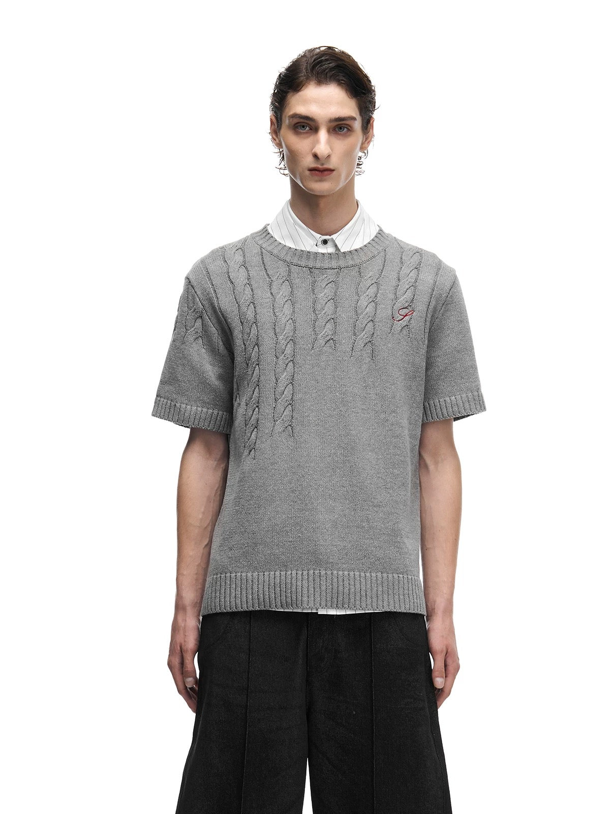Twisted flower needle wool fleece short sleeve