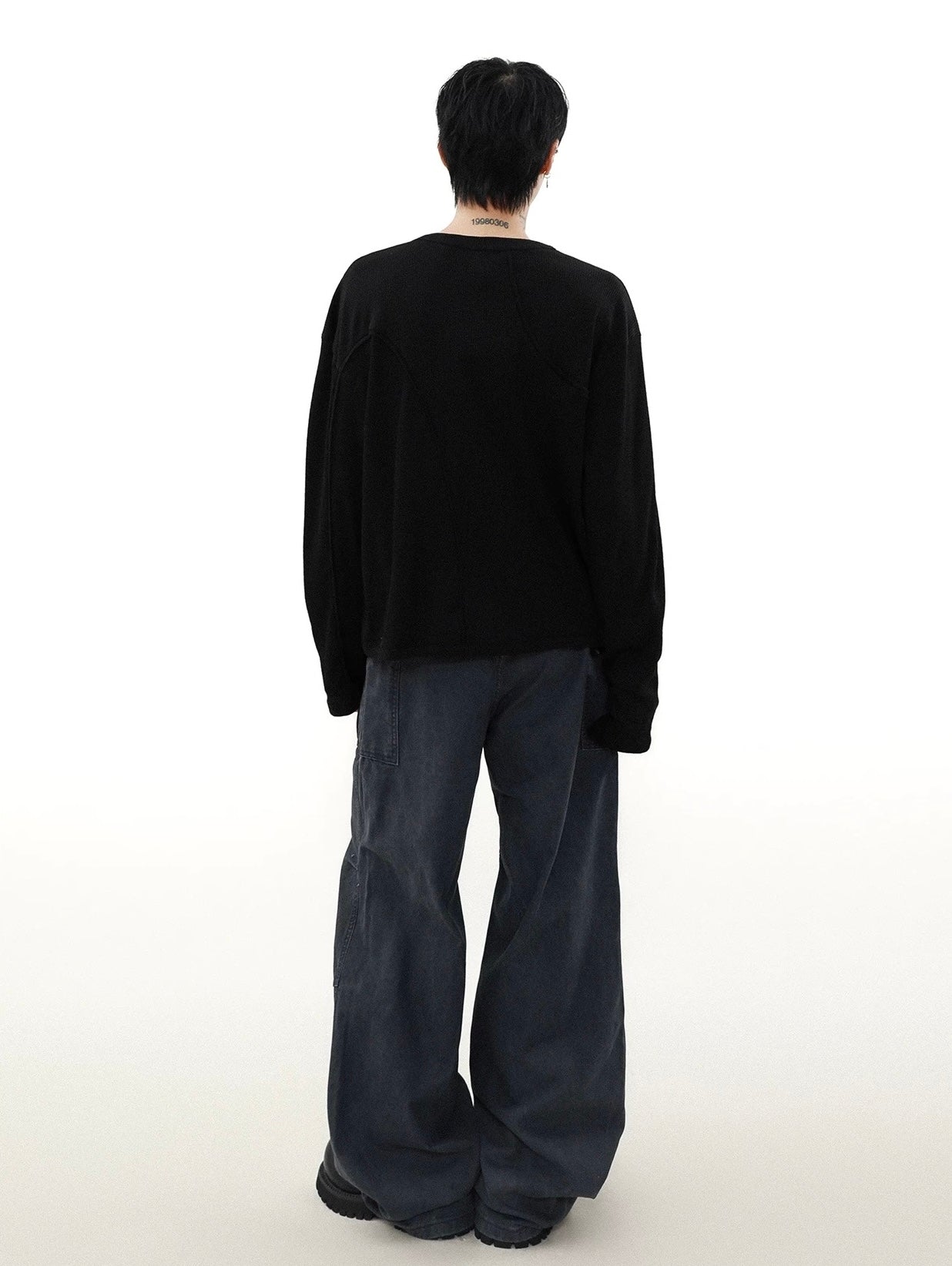 Strap knit long-sleeve t-shirt