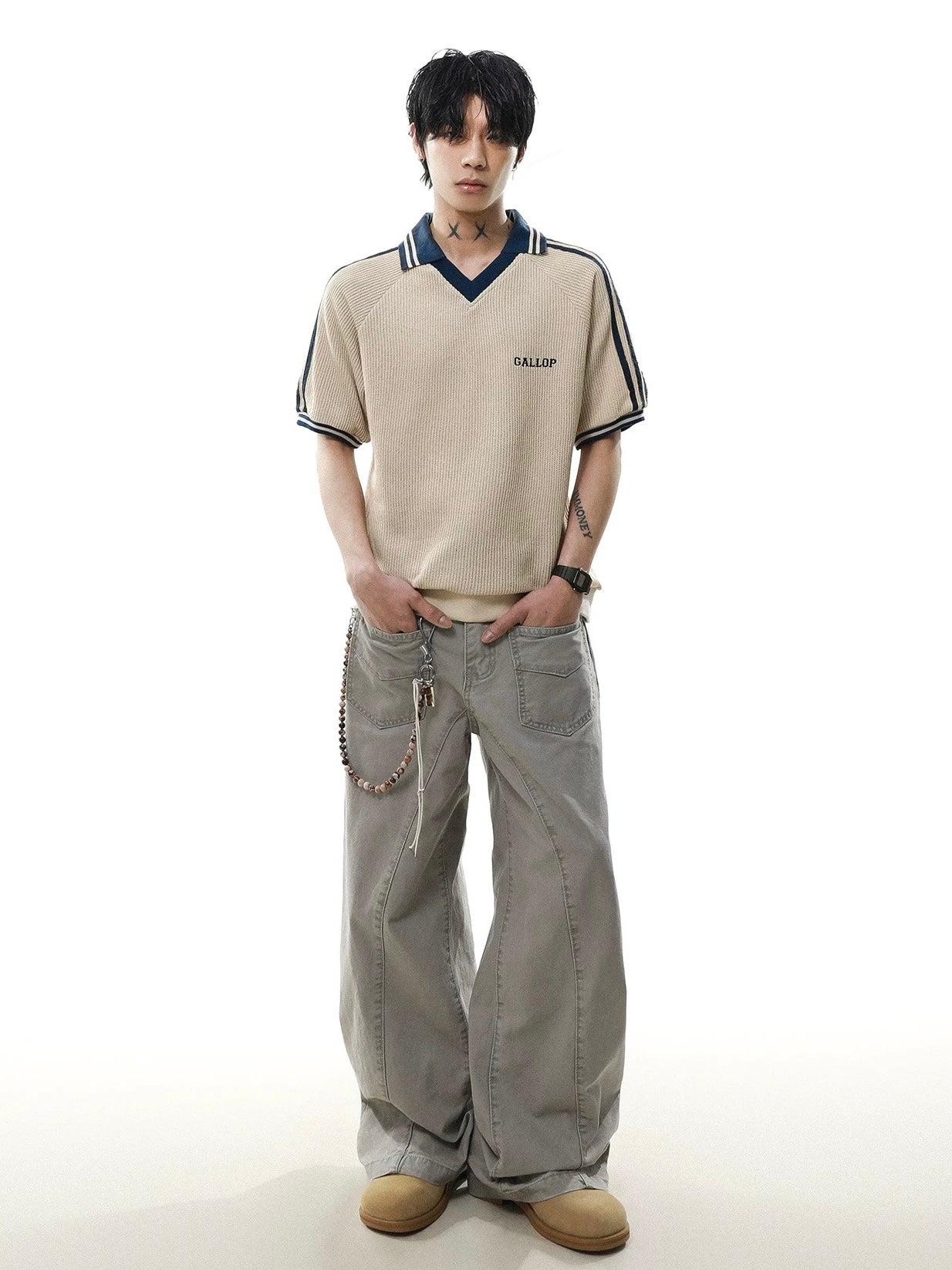 Relaxed college style collar polo shirt