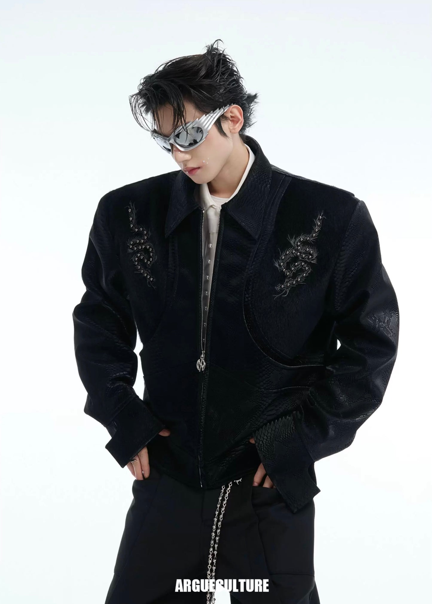 Snake eyes spine pu leather jacket