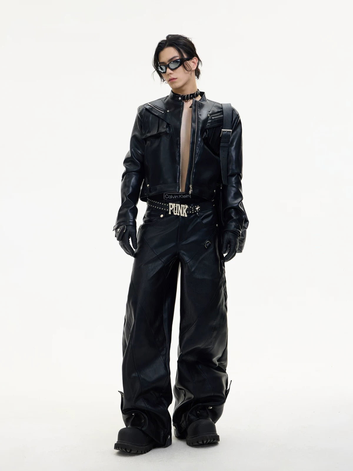 Metal zipper short motorcycle classic leather jacket