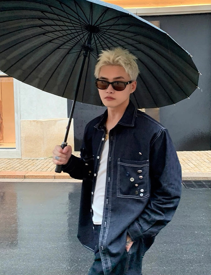 Korean street deconstructed button denim jacket
