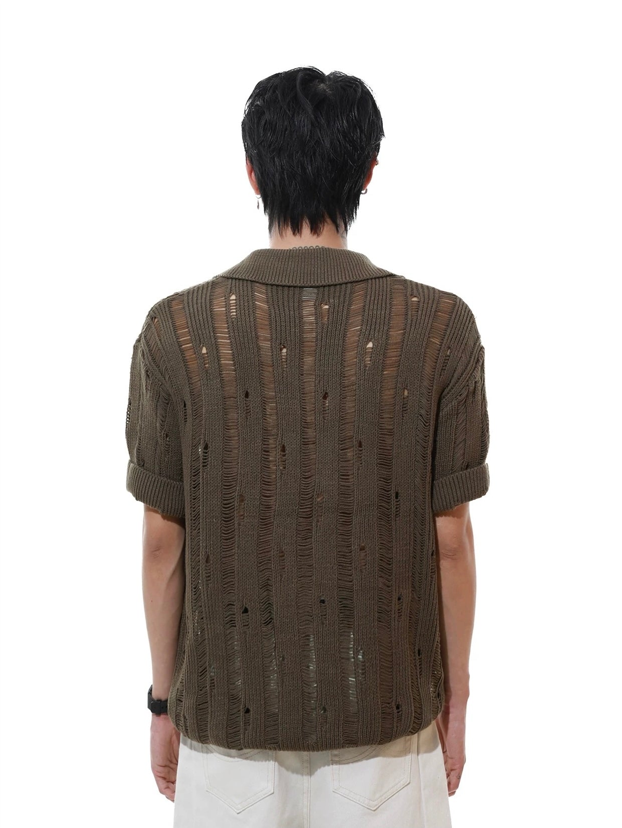 High street hollow collar knit short sleeve