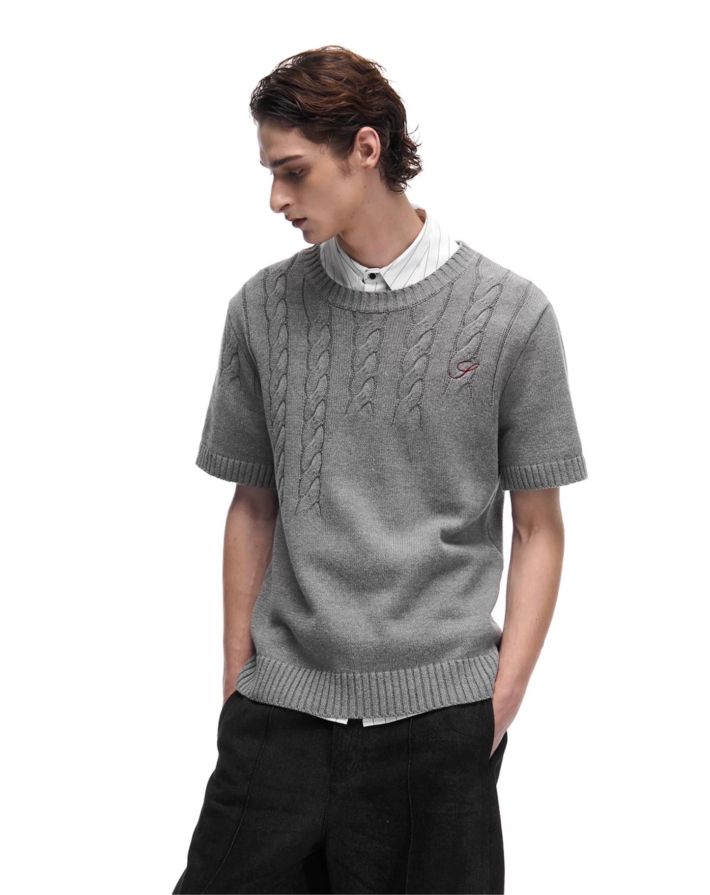 Twisted flower needle wool fleece short sleeve