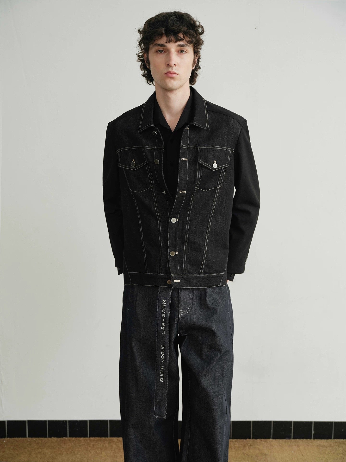 Silent shadows geometry refined denim jacket