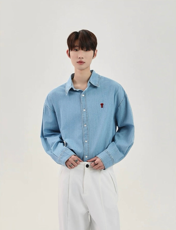 Grace washable plush long sleeve denim shirt