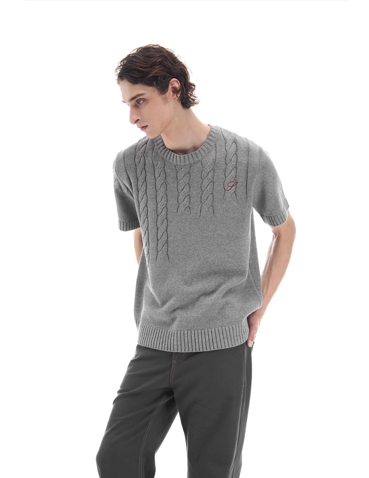 Twisted flower needle wool fleece short sleeve