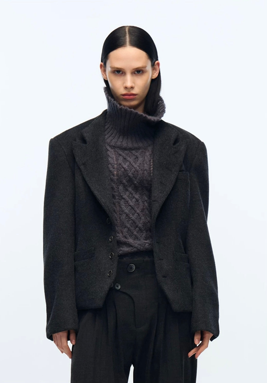 Integrated stand collar wool cut suit palace jacket