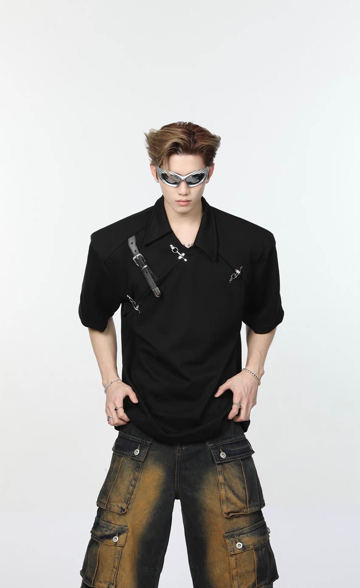 Mini metal belt structural sensory shoulder pole shirt