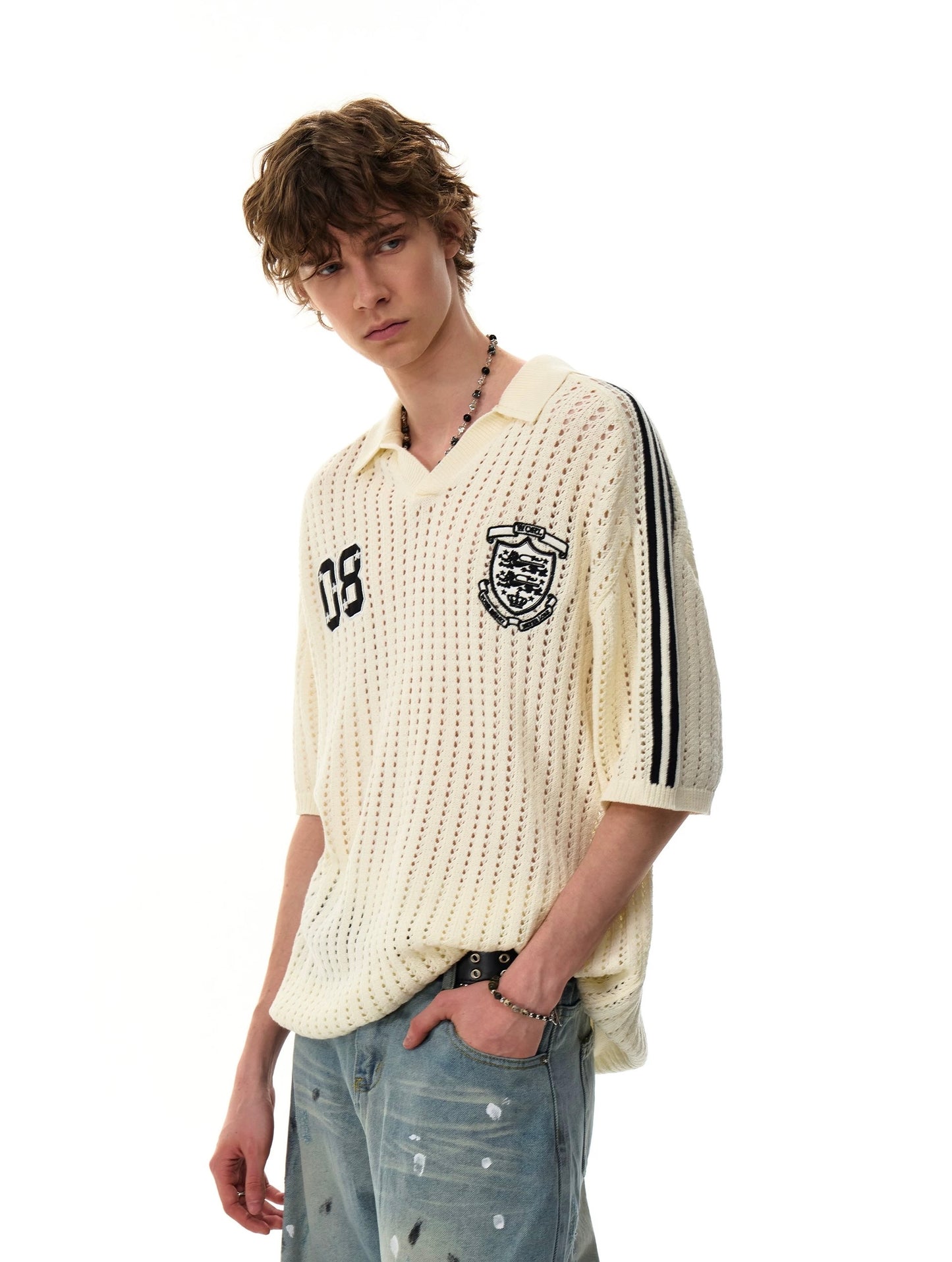 Mesh knitted sports uniform style polo shirt