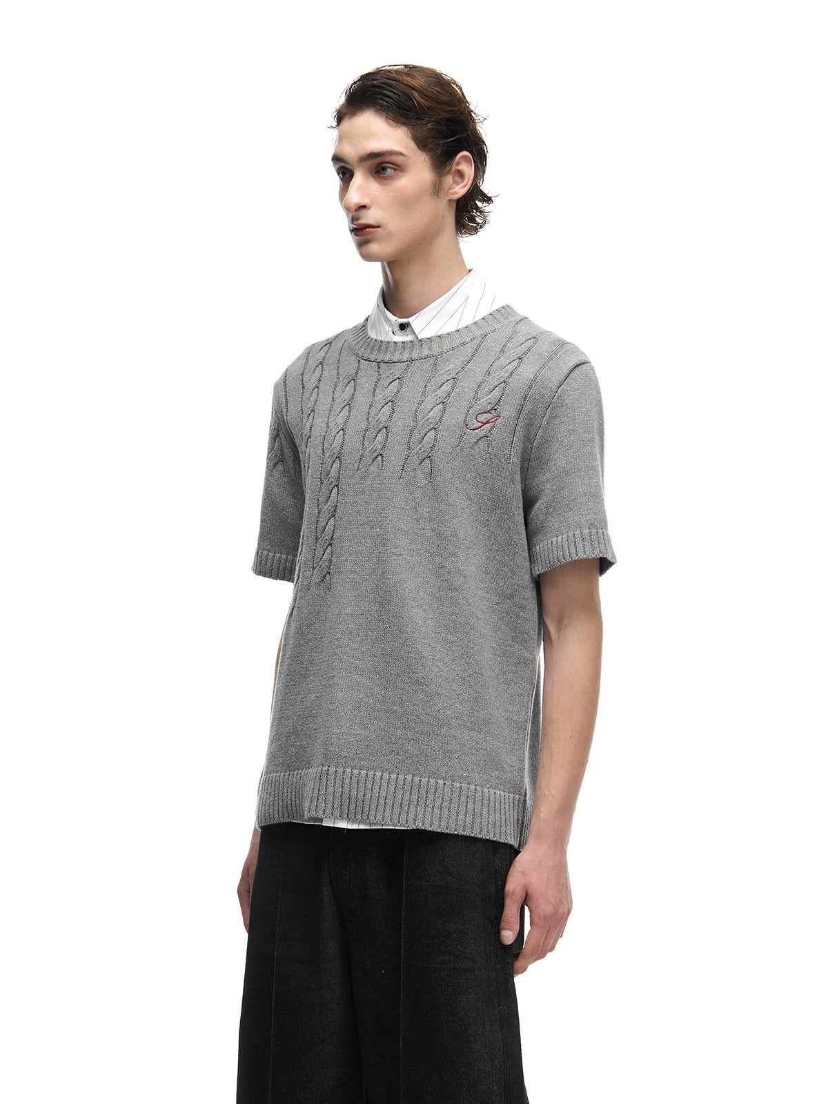 Twisted flower needle wool fleece short sleeve
