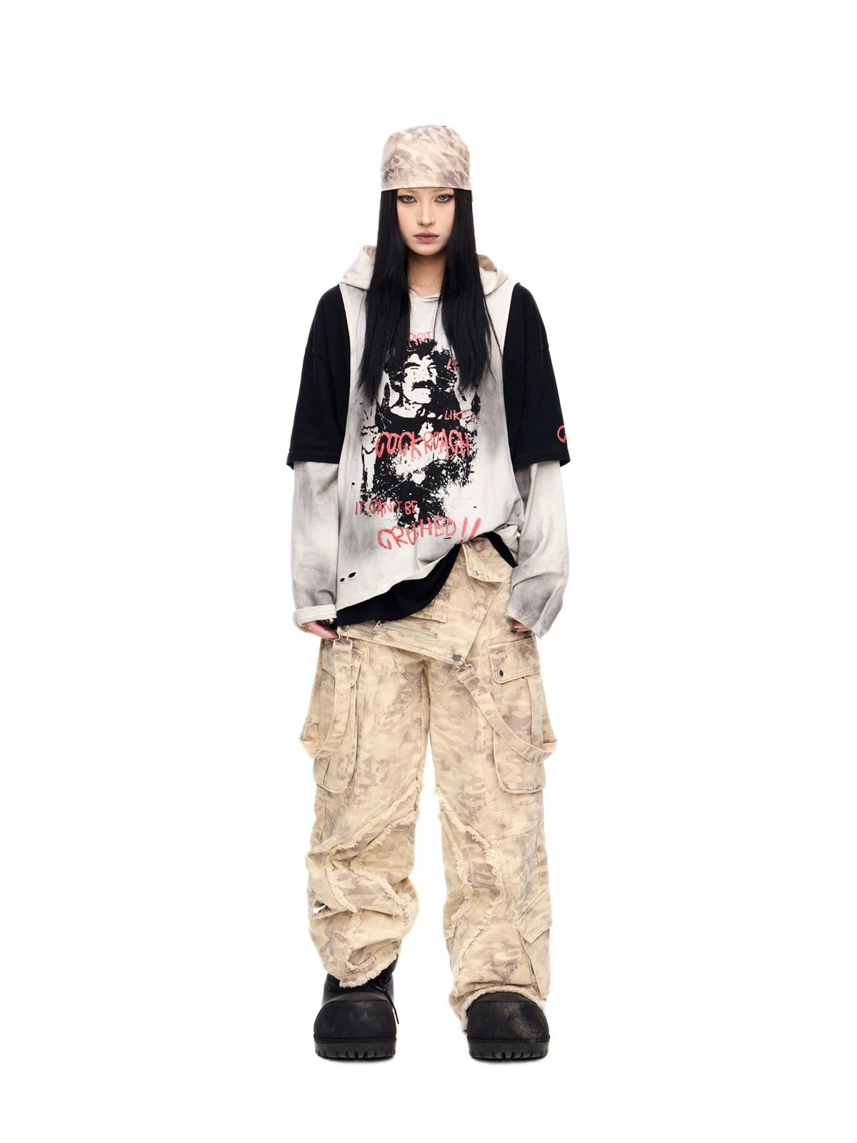 Defy fake two piece sewn long sleeve hoodie