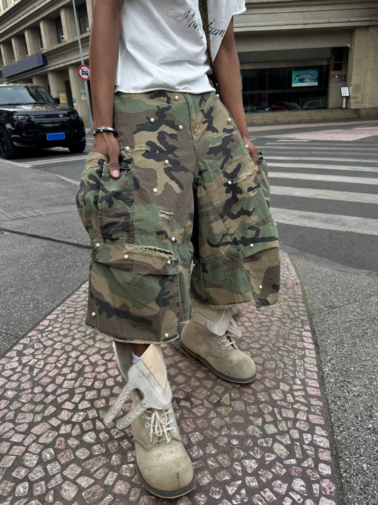 M65 improved baggy camouflage hole pearl shorts