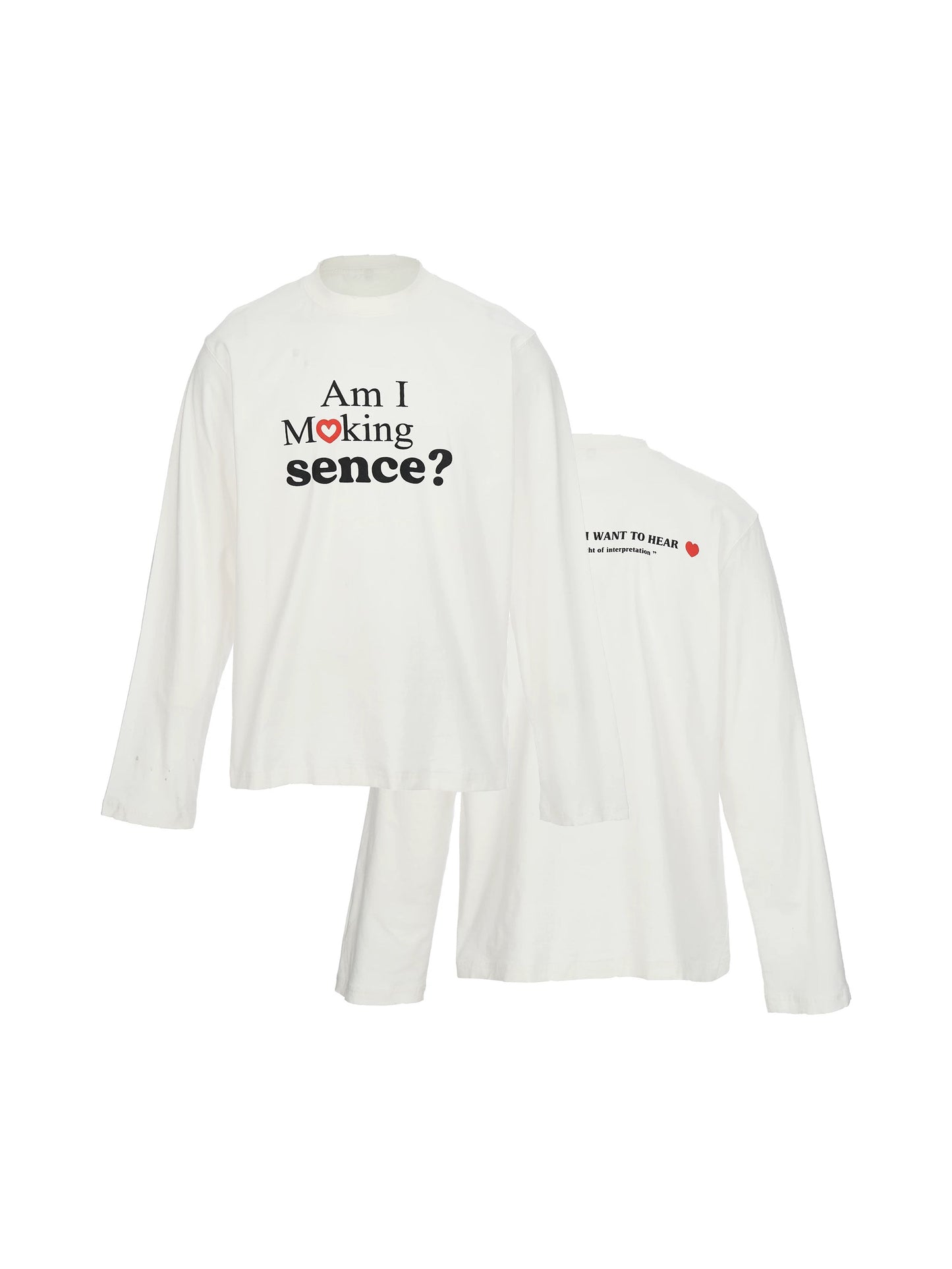 Slogan text solid color loose long sleeve t-shirt