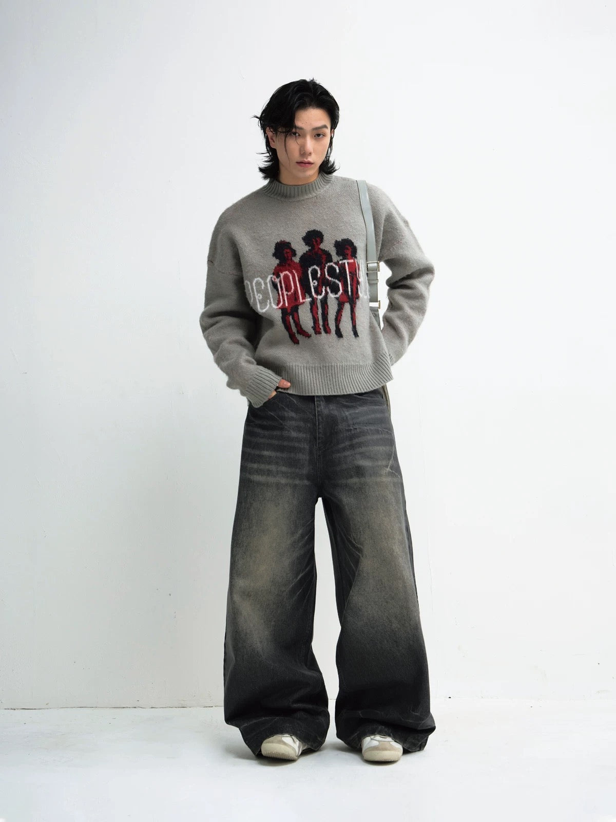 Winter lazy style print knit sweater