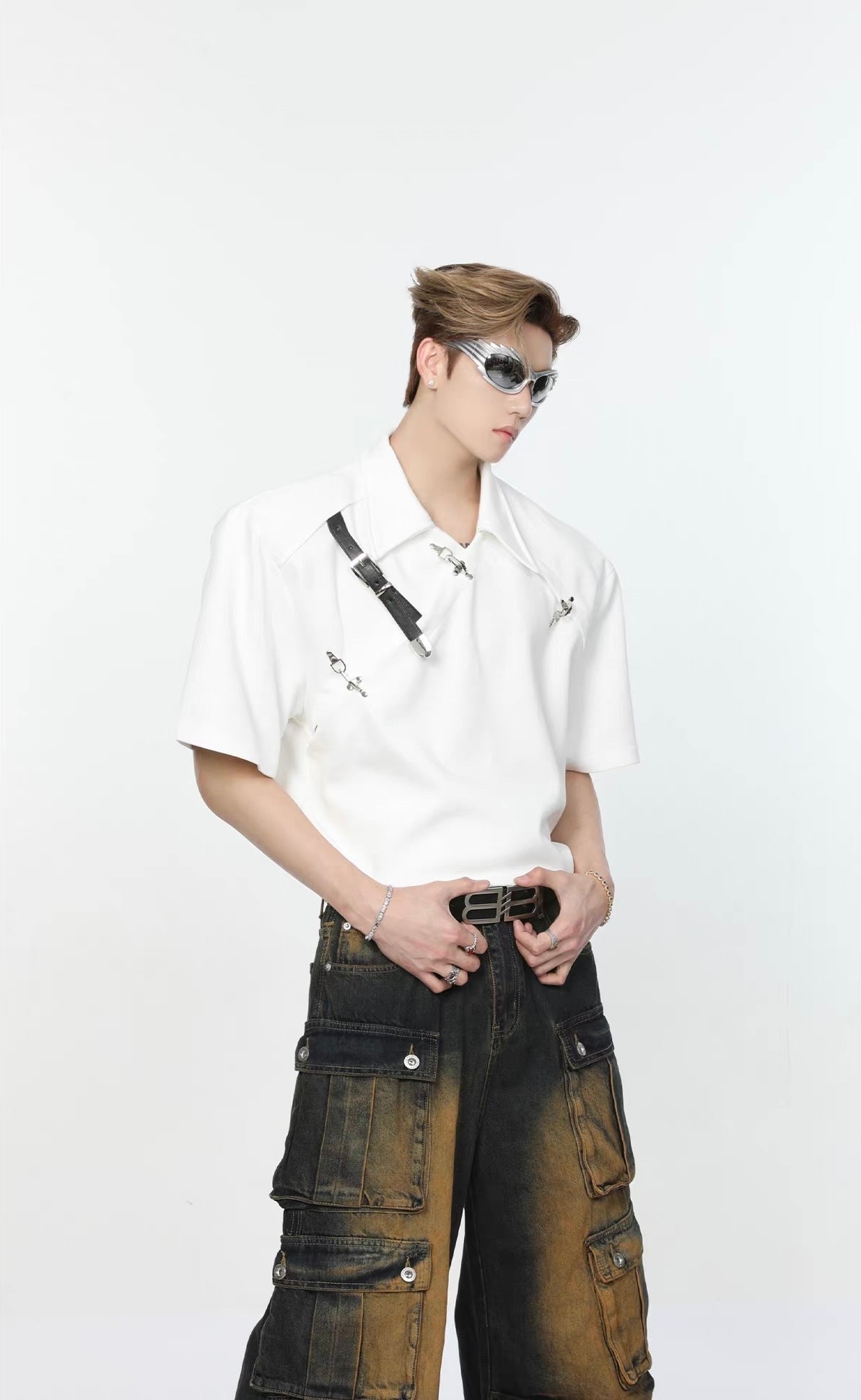 Mini metal belt structural sensory shoulder pole shirt