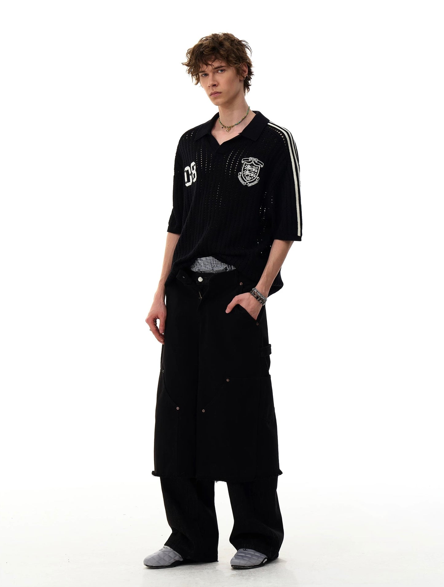 Mesh knitted sports uniform style polo shirt