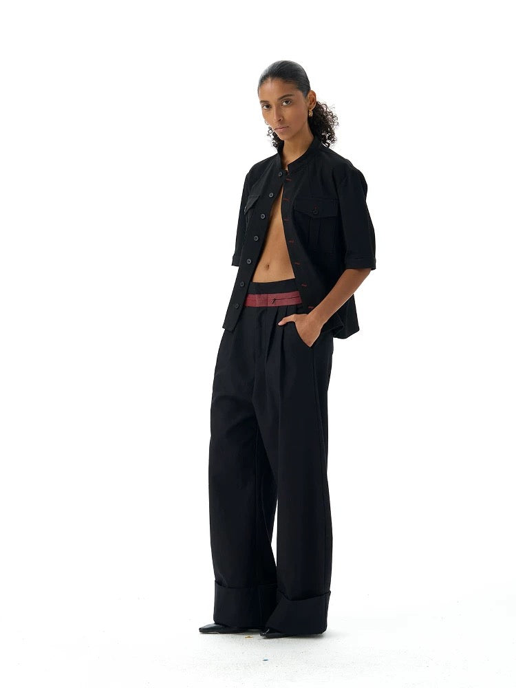 Italian black red eye hunting suit mid-sleeve shirt
