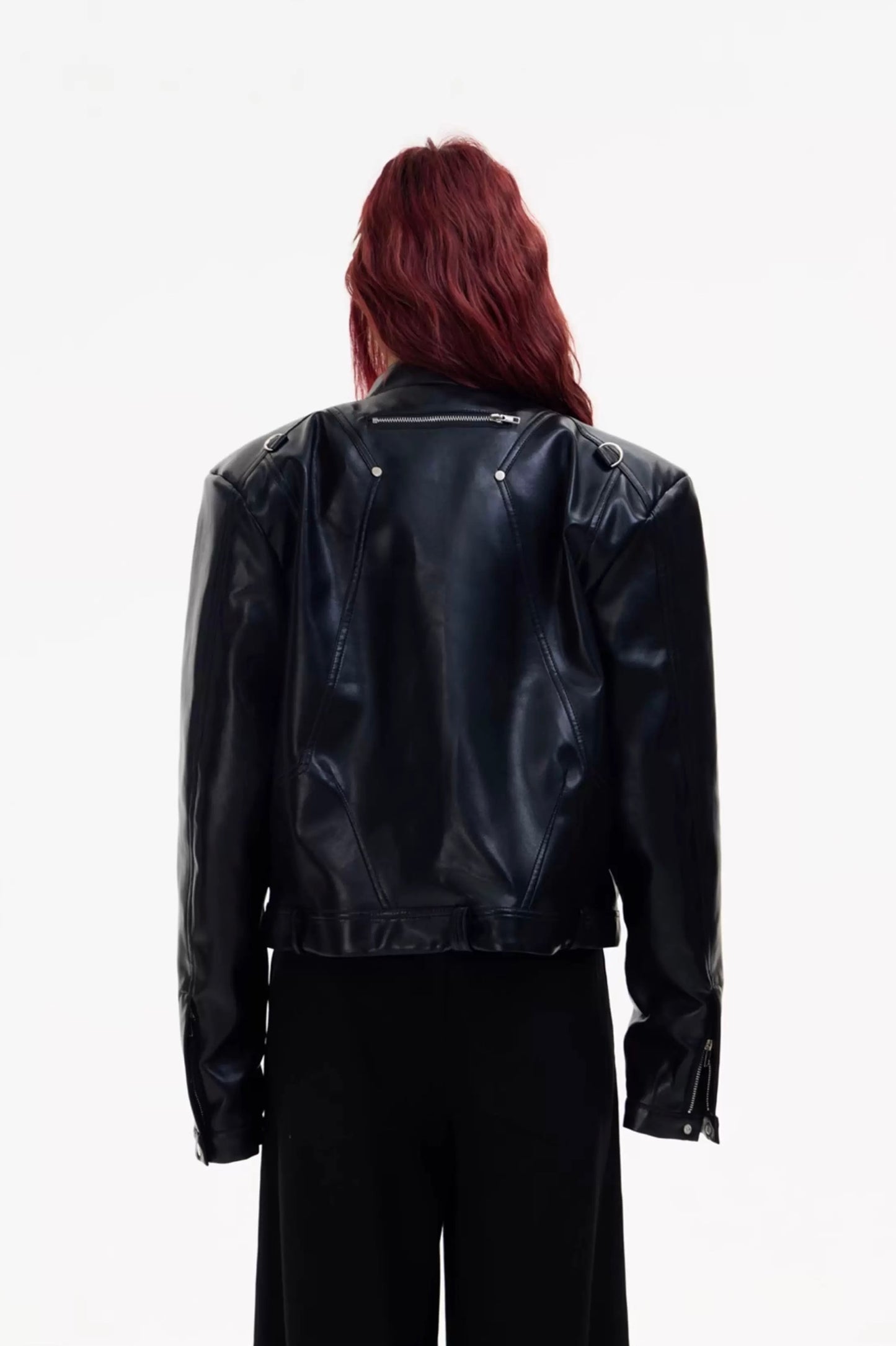 Metal zipper short motorcycle classic leather jacket