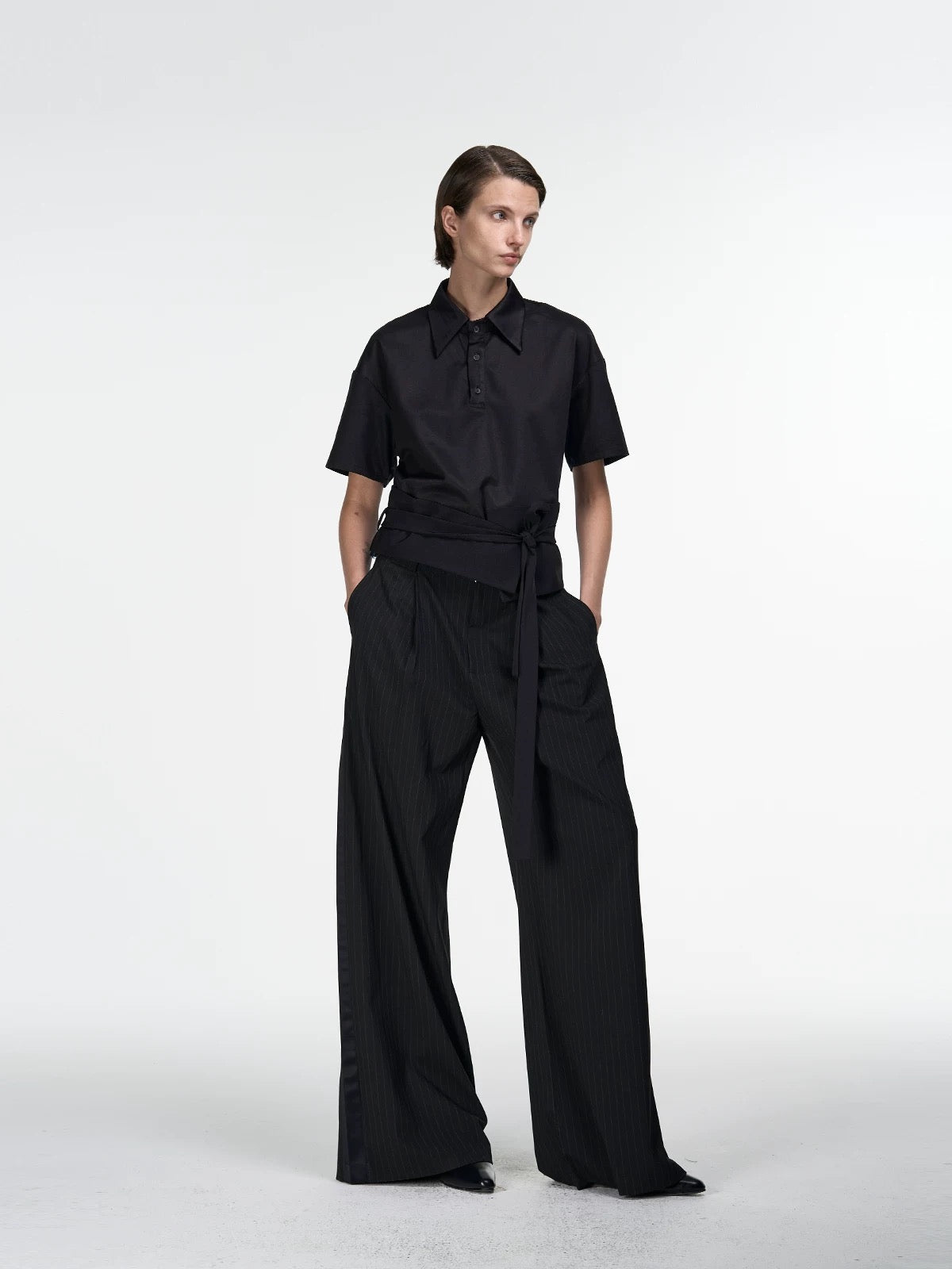 Smoking acetic acid ribbon stitching pants