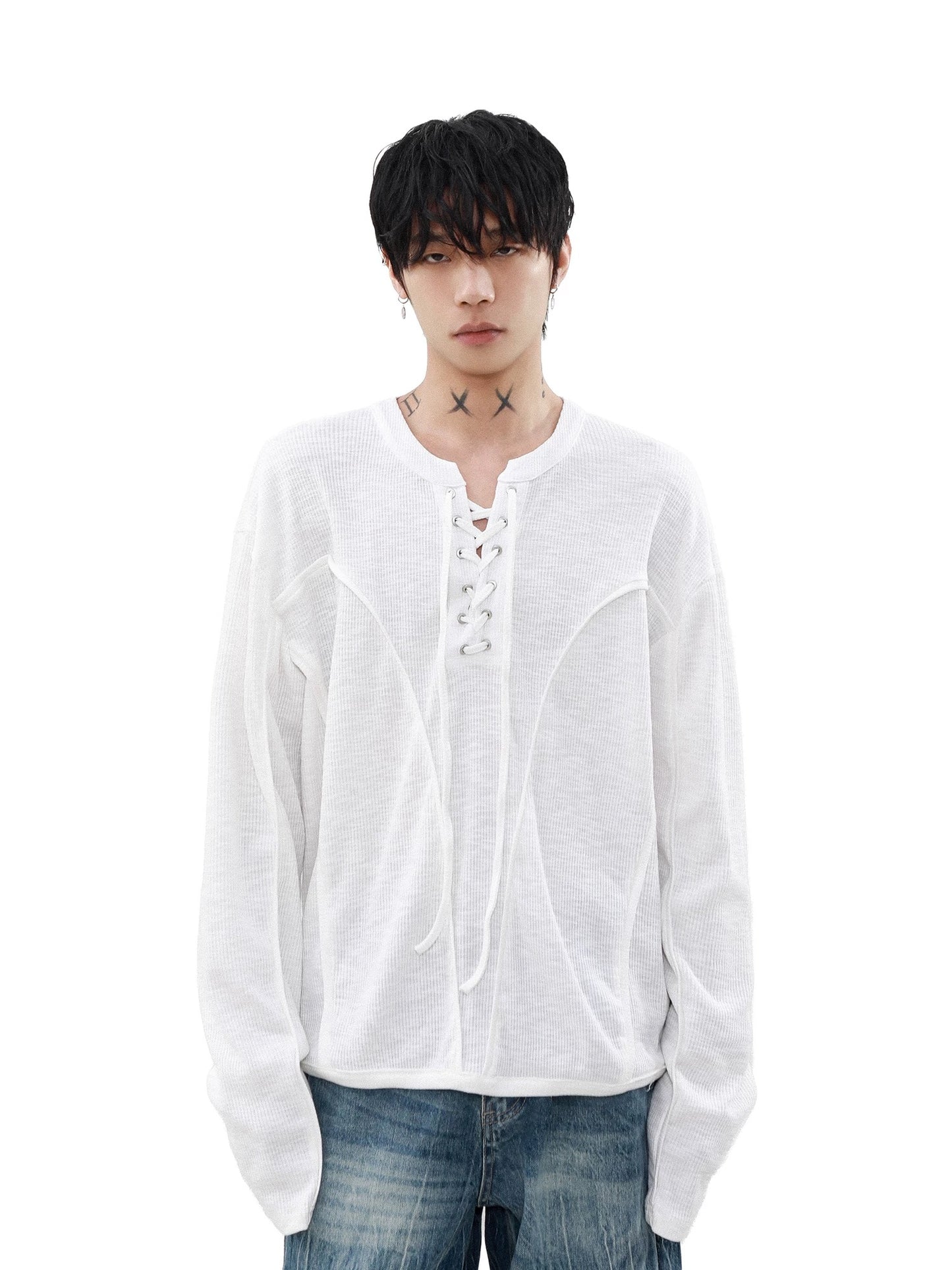 Strap knit long-sleeve t-shirt