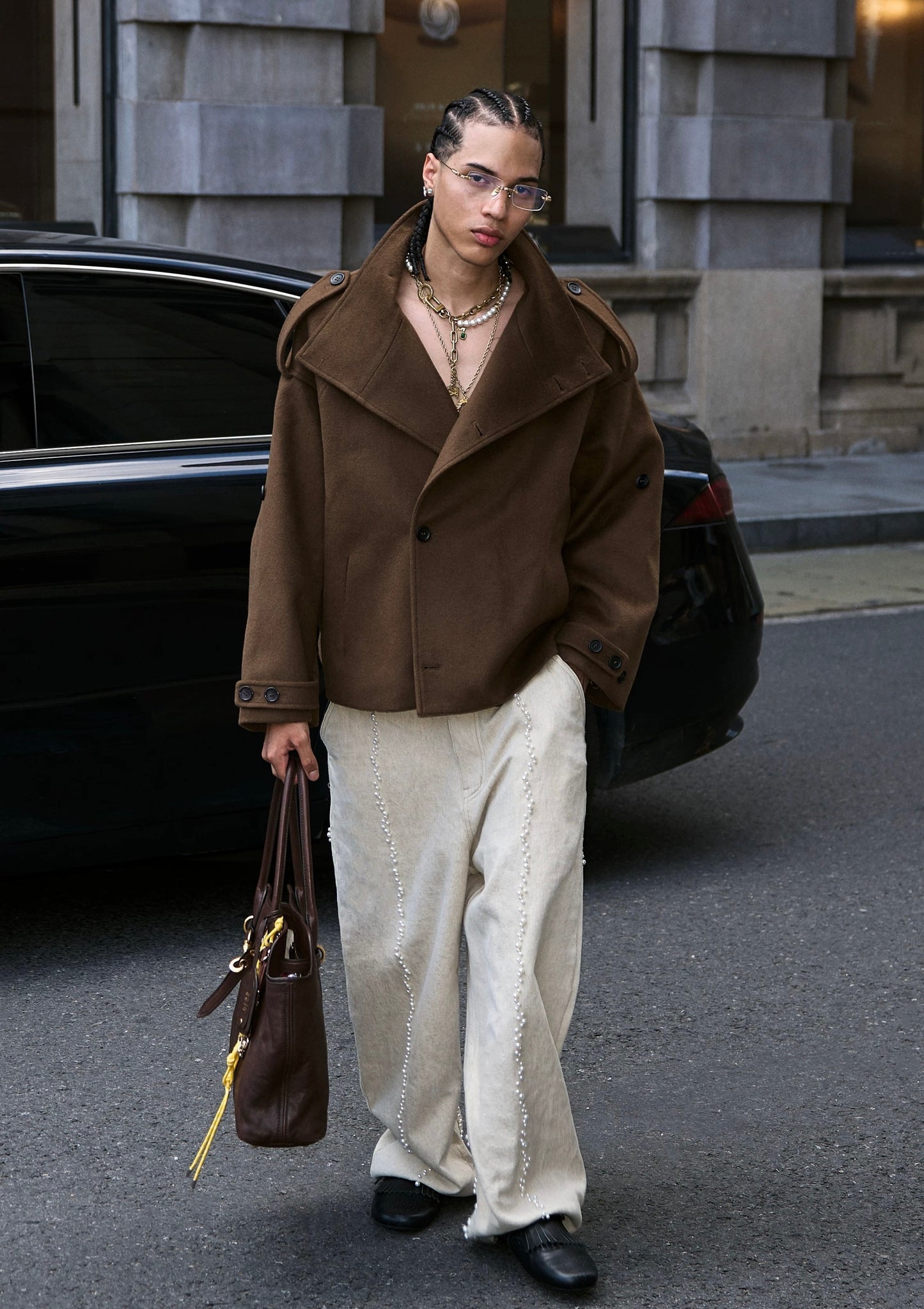 Cotton hemp blended pearl nail loose baggy pants