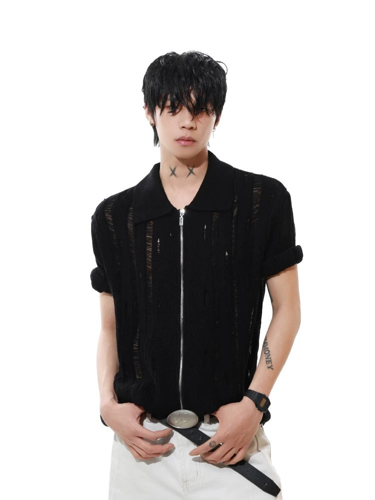 High street hollow collar knit short sleeve