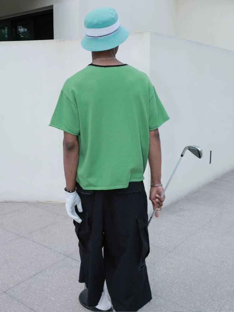 Green organic knitted printed t-shirt