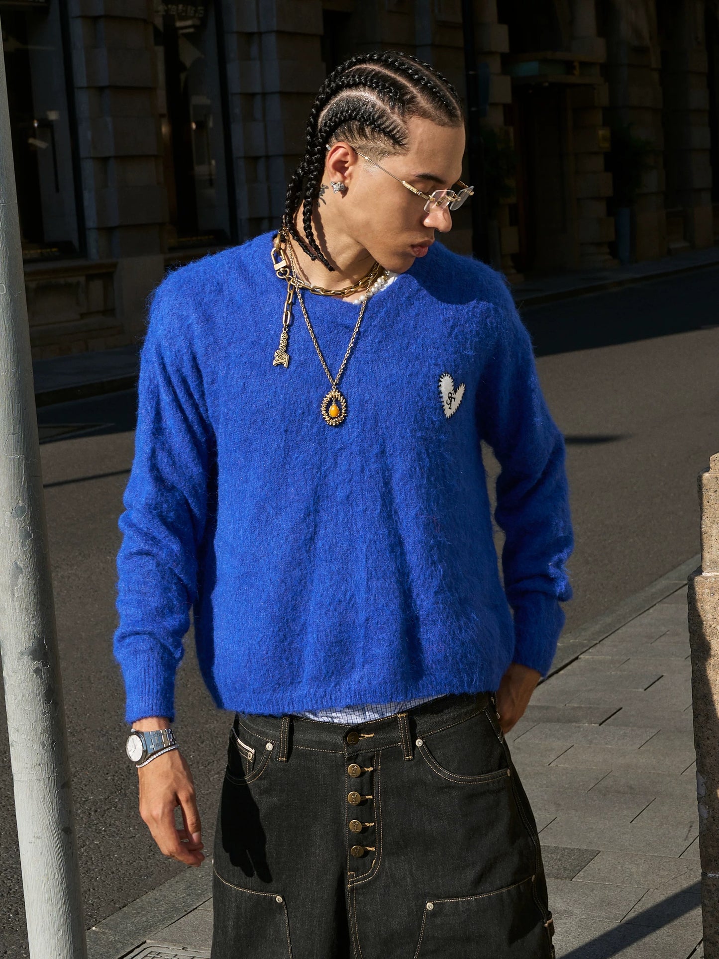 Crimson flame heart emblem wool sweater