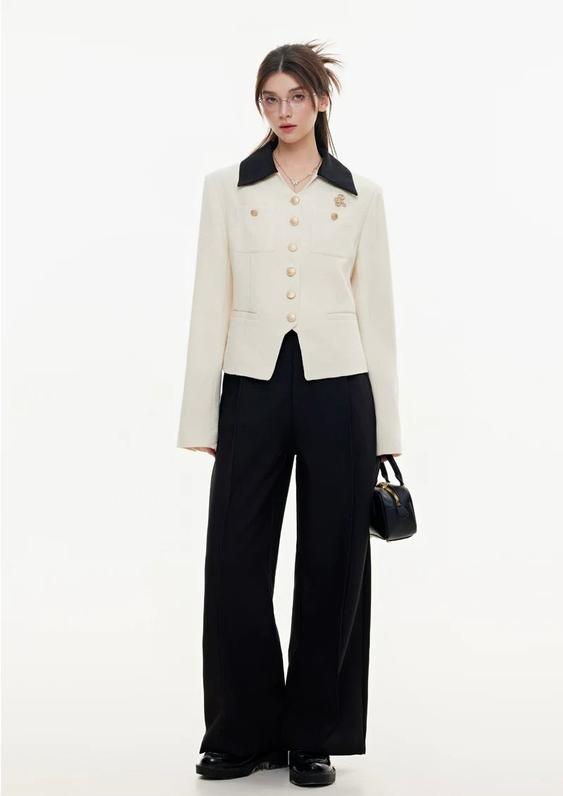 Scholarly contrast tailored gold button jacket
