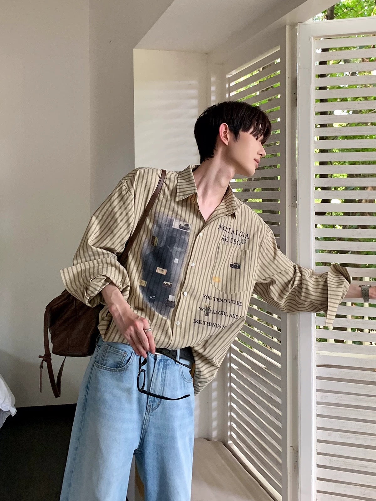 Korean vintage letter print loose luxe shirt